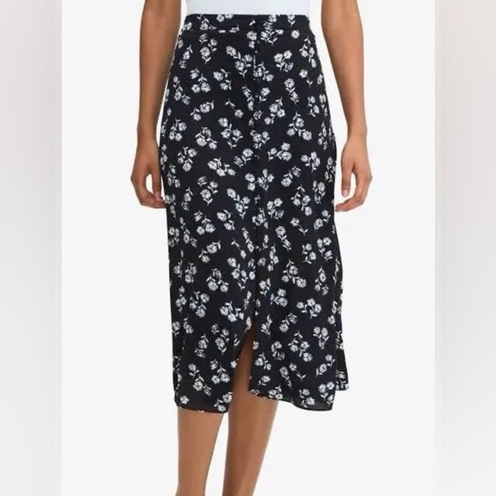 Kate Spade New York Black White Floral Button Midi Skirt High Rise Size 0